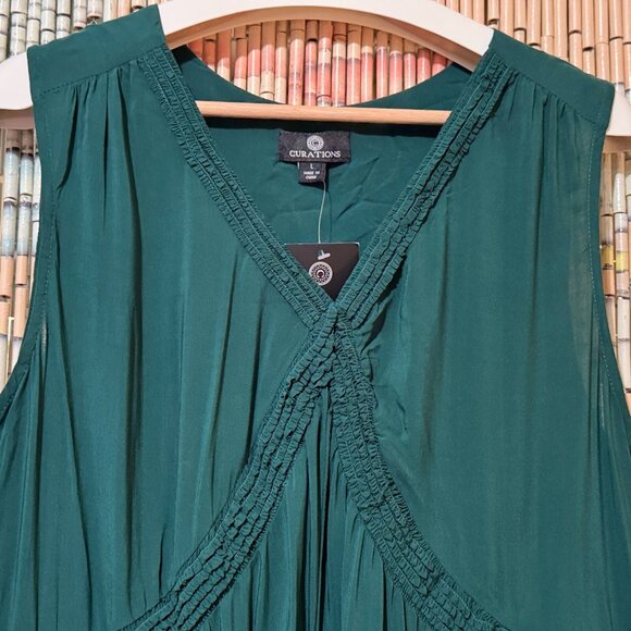 CURATIONS Sleeveless Tiered Surplice Viscose Tunic Blouse, Green, Large - Picture 3 of 15